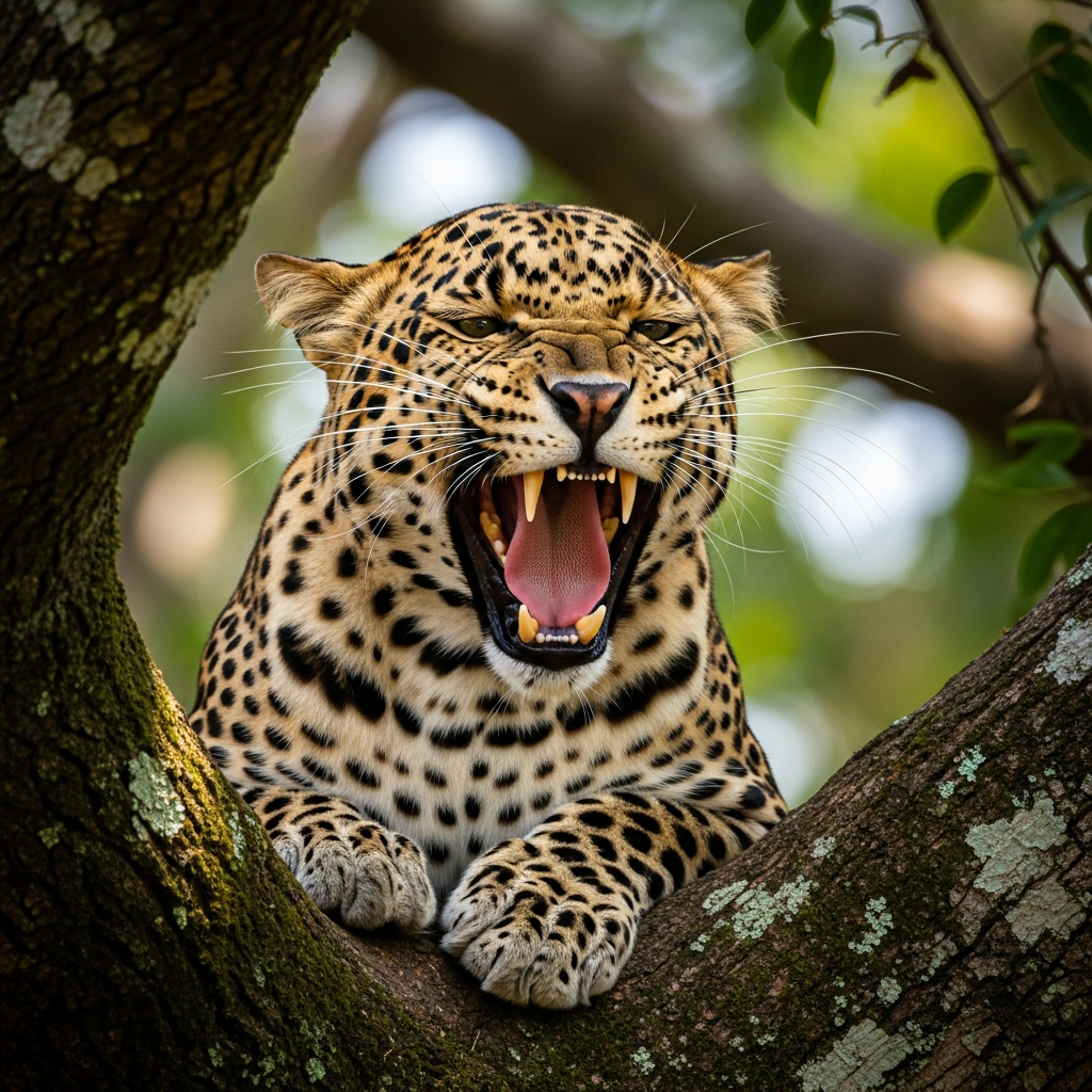 Leopard roaring